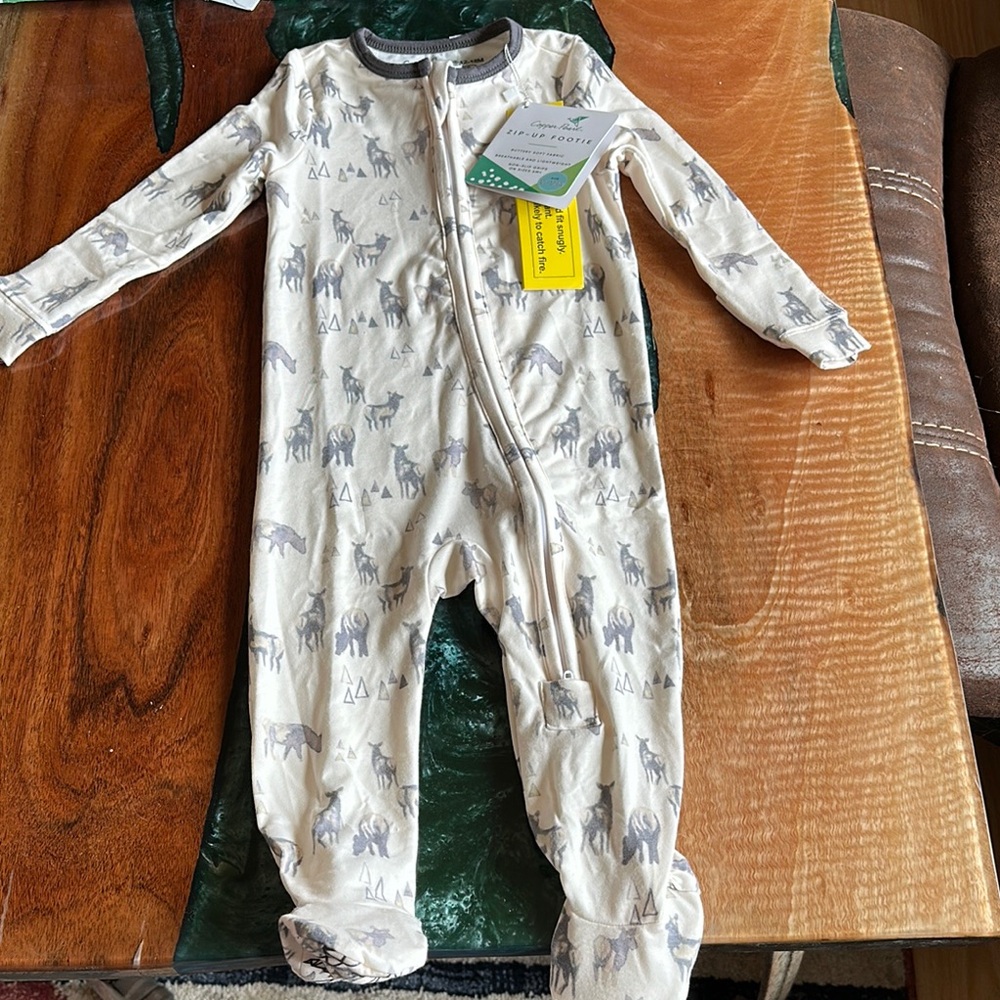 Cream and Gray One Piece Footies with Zipper